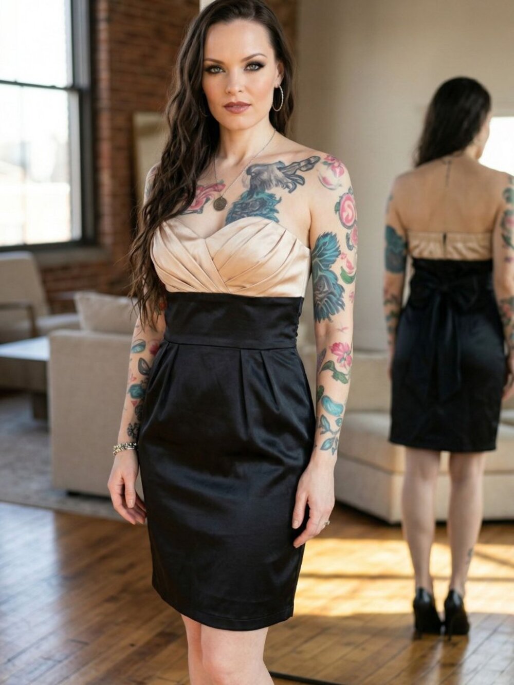 Trixxi ✦ Champagne & Black Strapless Party Dress ✦ Bow Back Classic Fit Size 3